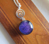 Purple Dichroic Twinkle Glass Silver Spiral Pendant Necklace