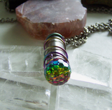 Swarovski Crystal Faceted Rainbow Disco Ball Silver Bullet Necklace