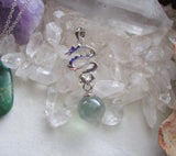 Sterling Silver Dragon Rainbow Fluorite Crystal Pendant Necklace