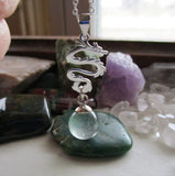 Sterling Silver Dragon Rainbow Fluorite Crystal Pendant Necklace