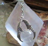 Natural Clear Quartz Crystal Ball Dragon's Claw Pendant Necklace