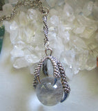 Natural Clear Quartz Crystal Ball Dragon's Claw Pendant Necklace