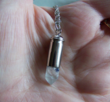 Dumortierite Natural Quartz Crystal Silver Bullet Jewelry Pendant