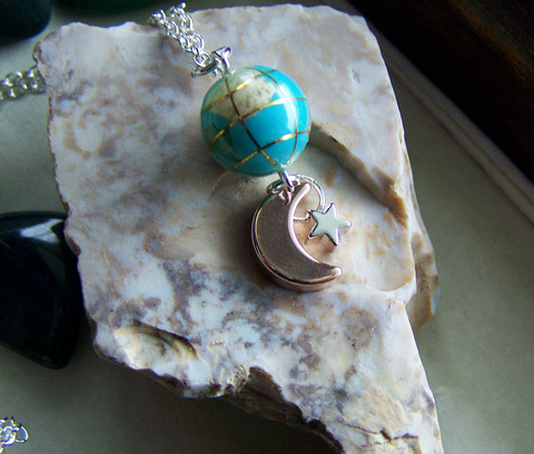 Turquoise and Gemstone Planet Earth Celestial Pendant