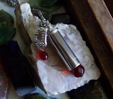 Red Crystal Vampire Fangs Silver Bullet Jewelry Pendant Necklace