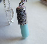 Amazonite Gemstone Filigree Silver Bullet Jewelry Necklace