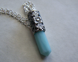 Amazonite Gemstone Filigree Silver Bullet Jewelry Necklace