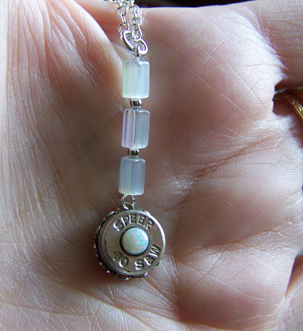 Natural Opal Gemstone Silver Bullet Necklace