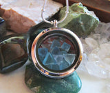 Blue Fluorite Gemstone Floating Crystals Double Sided Glass Locket Pendant Necklace