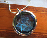 Blue Fluorite Gemstone Floating Crystals Double Sided Glass Locket Pendant Necklace