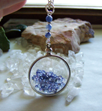 Floating Crystals Blue Sapphire Shaker Double Sided Glass Locket Necklace