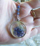 Floating Crystals Blue Sapphire Shaker Double Sided Glass Locket Necklace