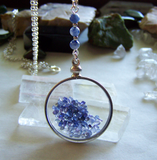 Floating Crystals Blue Sapphire Shaker Double Sided Glass Locket Necklace