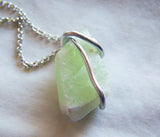 Natural Green Calcite Raw Gemstone Crystal Pendant Necklace