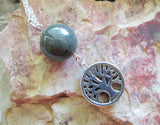 Green Landscape Quartz Lodolite Sphere Tree of Life Pendant Necklace