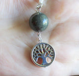 Green Landscape Quartz Lodolite Sphere Tree of Life Pendant Necklace