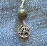 Green Landscape Quartz Lodolite Sphere Tree of Life Pendant Necklace