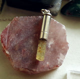 Natural Yellow Heliodor Crystal Bullet Pendant Necklace