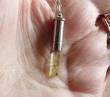 Natural Yellow Heliodor Crystal Bullet Pendant Necklace