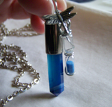 Blue Agate Bullet Pendant with Dragonfly and Tiny Hourglass