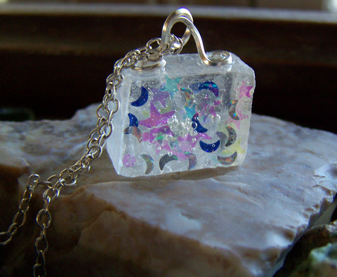 Natural Optical Calcite Iridescent Stars and Moons Celestial Jewelry Pendant