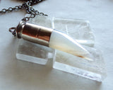 Natural Ivory Agate Horn Silver Bullet Pendant Necklace