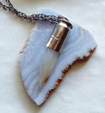 Natural Ivory Agate Horn Silver Bullet Pendant Necklace