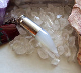 Natural Ivory Agate Horn Silver Bullet Pendant Necklace