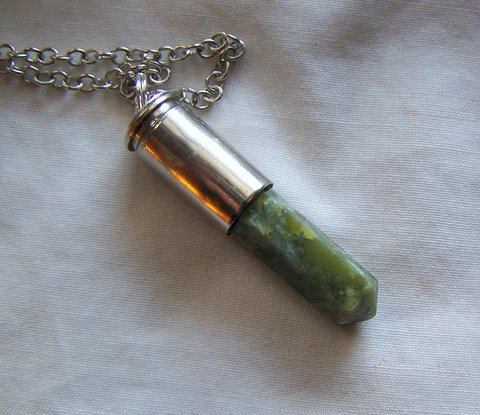 Nephrite Green Jade Silver Bullet Jewelry Pendant