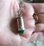 Jade Green Glass Silver Bullet Jewelry Pendant