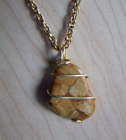 Natural Picture Jasper Wire Wrapped Pendant Necklace