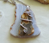 Ocean Jasper Natural Stone Wire Wrapped Pendant Necklace