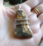 Ocean Jasper Natural Stone Wire Wrapped Pendant Necklace