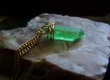 Green Aura Crystal Kryptonite Quartz Gold Wire Wrapped Pendant