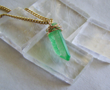 Green Aura Crystal Kryptonite Quartz Gold Wire Wrapped Pendant