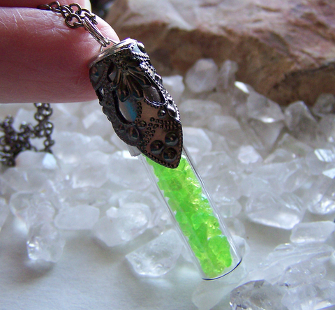 Neon Green Kryptonite Crystals Silver Bullet Pendant