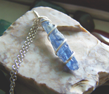 Blue Kyanite Raw Gemstone Wire Wrapped Pendant Necklace