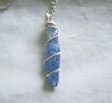 Blue Kyanite Raw Gemstone Wire Wrapped Pendant Necklace