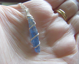 Blue Kyanite Raw Gemstone Wire Wrapped Pendant Necklace