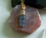 Natural Blue Kyanite Gold Wrapped Gemstone Pendant Necklace