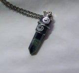 Kambaba Crocodile Jasper Black Leather Wrapped Bullet Jewelry Pendant Necklace