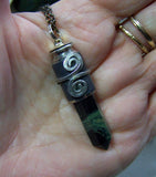 Kambaba Crocodile Jasper Black Leather Wrapped Bullet Jewelry Pendant Necklace