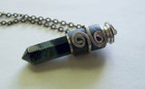 Kambaba Crocodile Jasper Black Leather Wrapped Bullet Jewelry Pendant Necklace