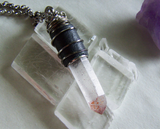 Natural Blood Crystal Lepidochrosite Quartz Leather Bullet Pendant