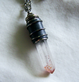 Natural Blood Crystal Lepidochrosite Quartz Leather Bullet Pendant