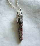 Leopard Skin Jasper Natural Stone Wire Wrapped Bullet Pendant