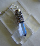 London Blue Quartz Crystal Filigree Silver Bullet Pendant