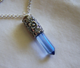 London Blue Quartz Crystal Filigree Silver Bullet Pendant