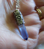 London Blue Quartz Crystal Filigree Silver Bullet Pendant