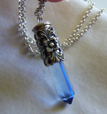 London Blue Quartz Crystal Filigree Silver Bullet Pendant